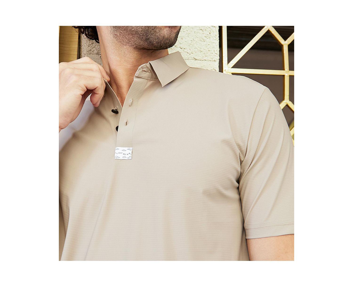 Men's Sand Beige Seamless Waffle Polo T-Shirt
