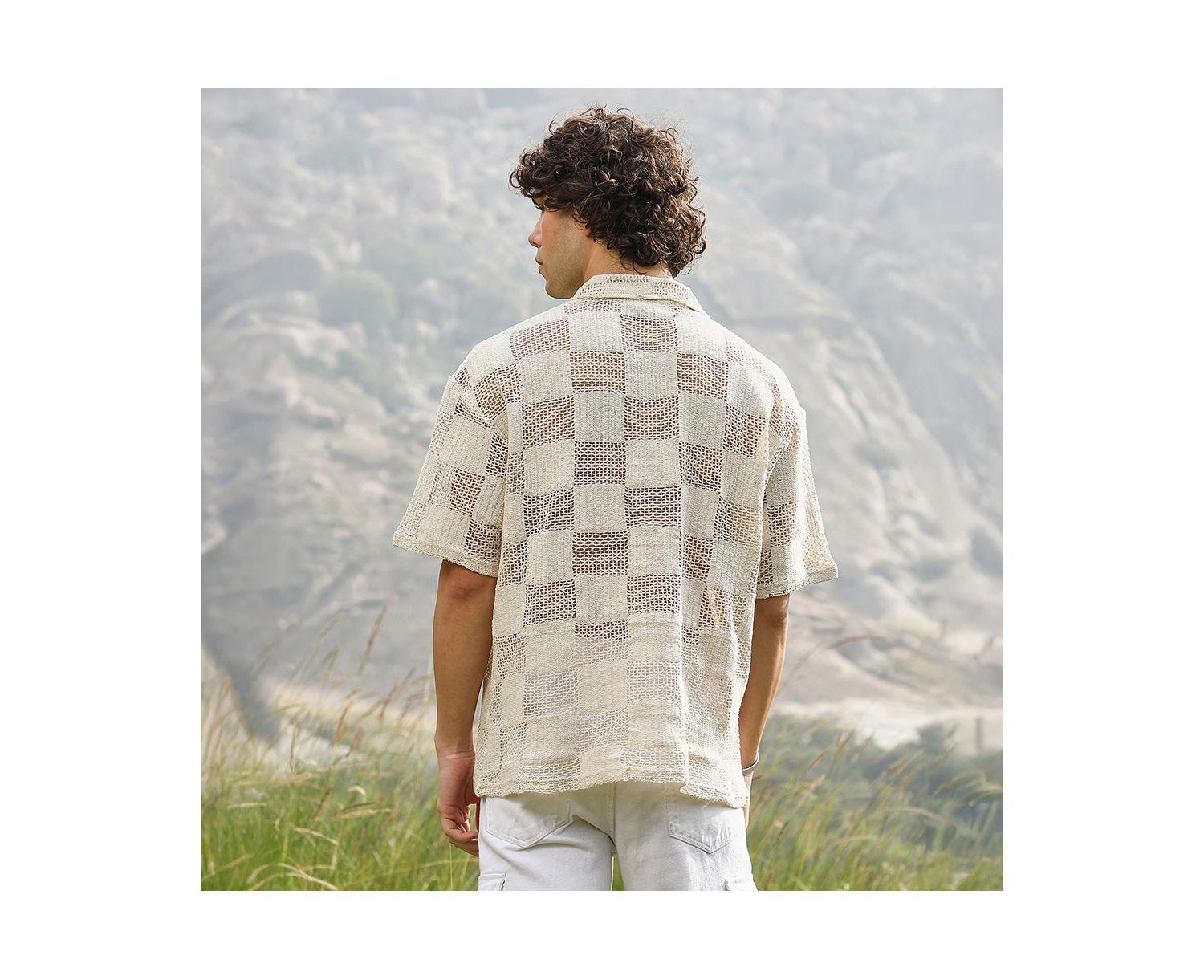 Men's Off-White Grid Oversized Polo T-Shirt