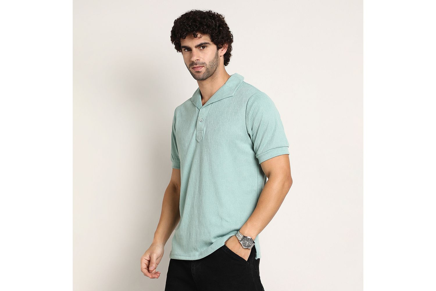 Men's Sea Green Tactitle Spread-Polo T-Shirt