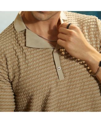 Men's Ash Brown Crease-Tactile Cuban Polo T-Shirt