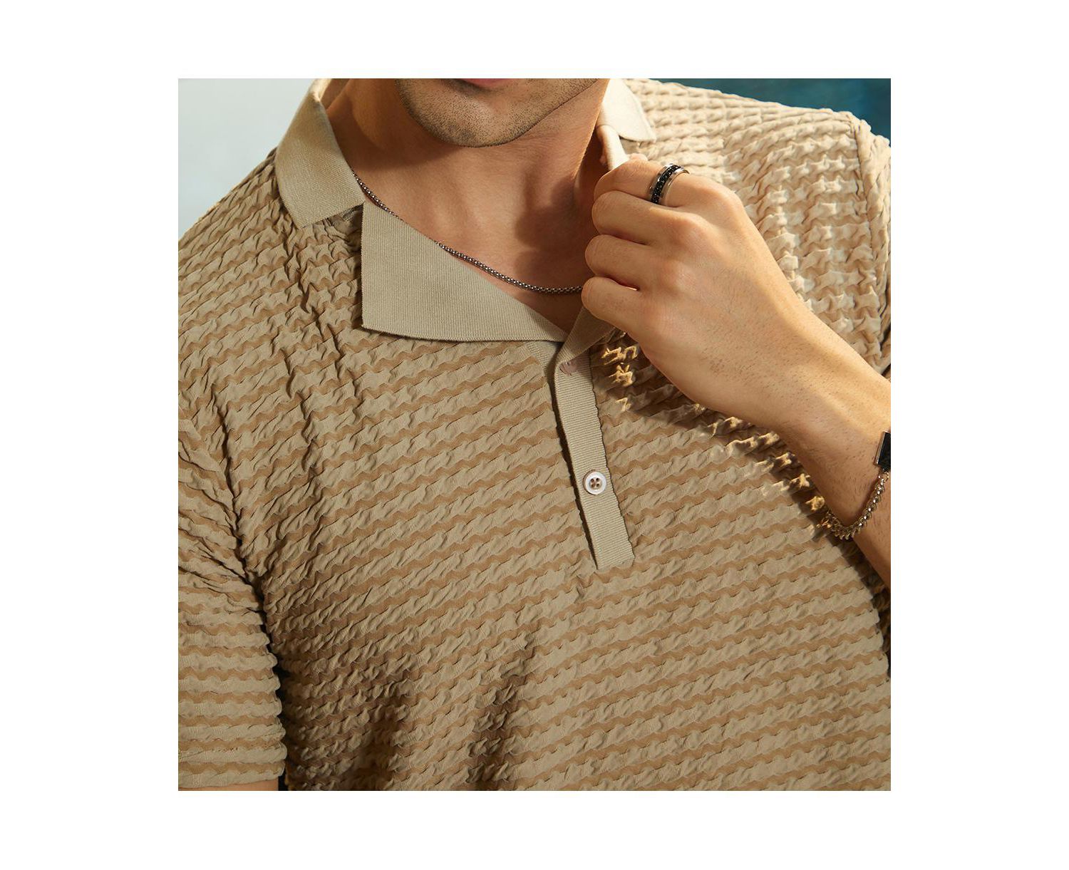 Men's Ash Brown Crease-Tactile Cuban Polo T-Shirt
