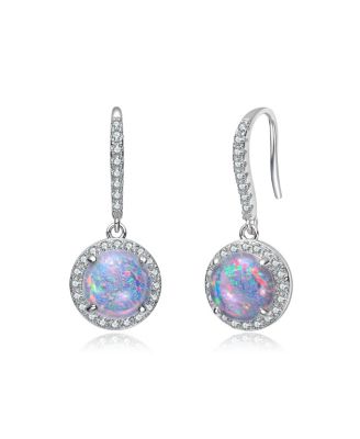 Plating with Clear Cubic Zirconia Halo Drop Hook Earrings