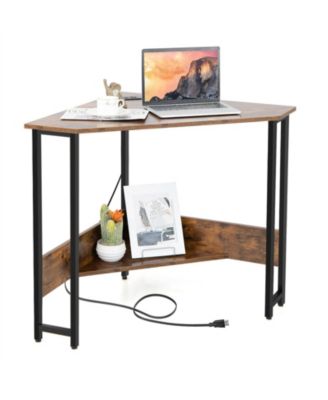 Triangle Computer Corner Desk with Charging Station
