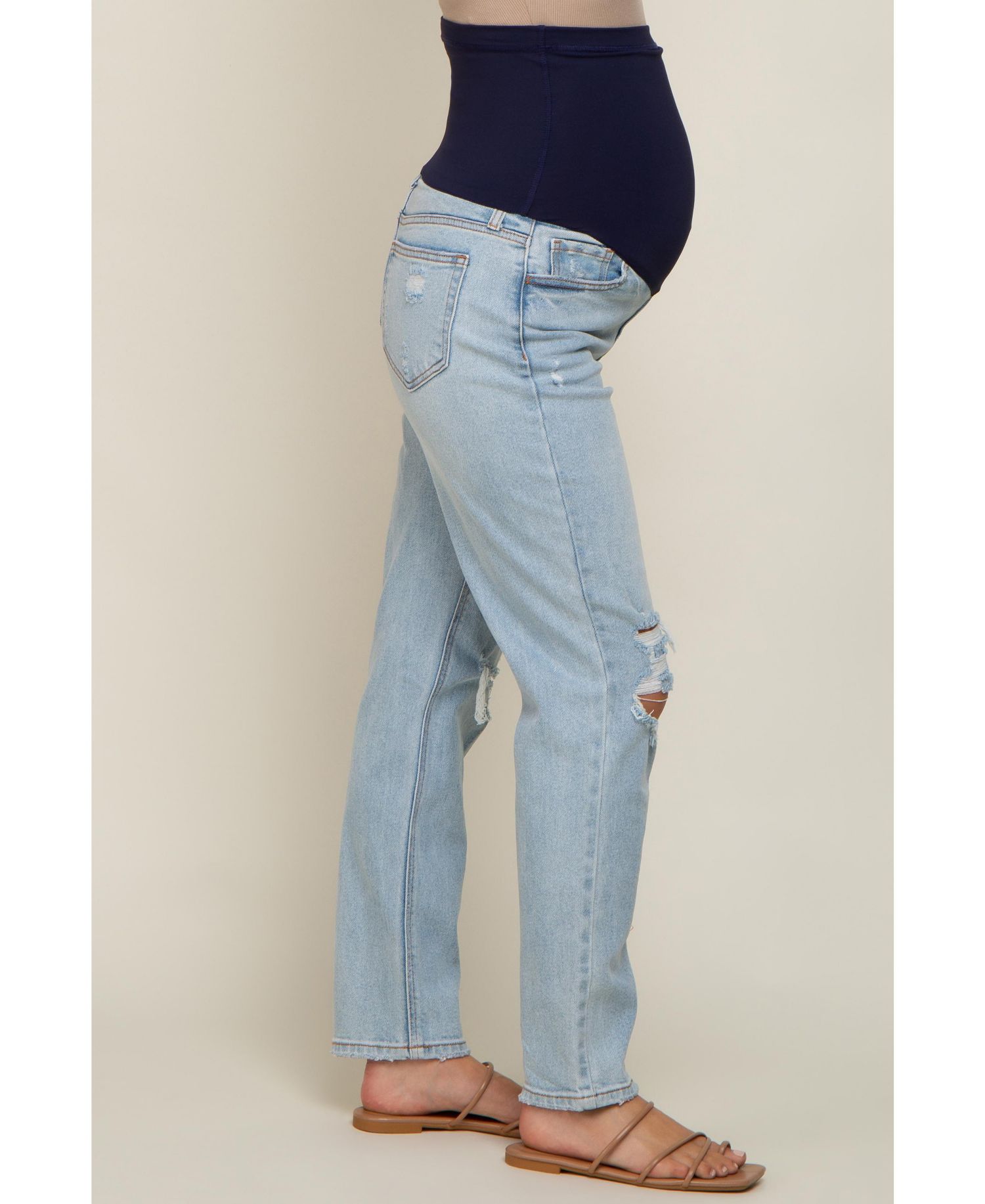 Women's Light Blue Distressed Knee Jeans