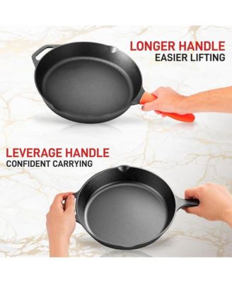 12'' Pre-Seasoned Cast Iron Pan with Glass Lid & Silicone Handle NCCI12 - Gray Iron