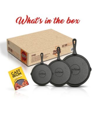 Cast Iron Skillet 3 Pieces Set - 6'' 8'' 10'' - Pre-Seasoned Cooking Pans
