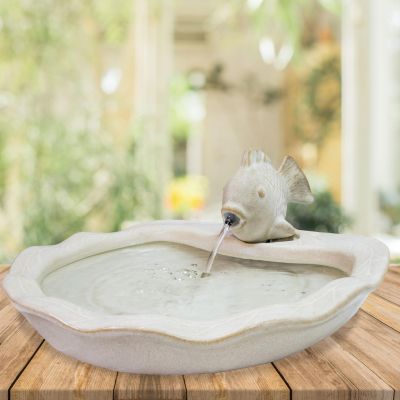 7"H Electric Glazed Ceramic Fish Outdoor Water Fountain