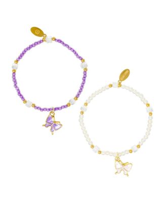 Zomi Gems Girls Butterfly Bead Dainty Bracelet Set - White
