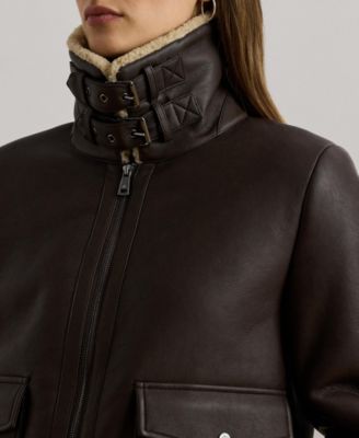 Women's Fleece-Collar Faux-Leather Jacket