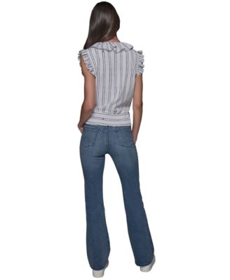 Women's Stripe-Print Ruffled Top