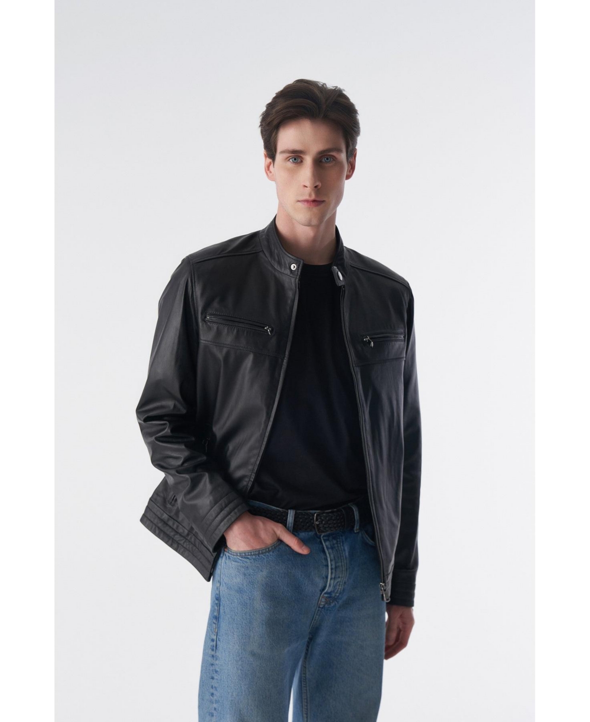 Men's Cruiser Style Genuine Leather Jacket - Black