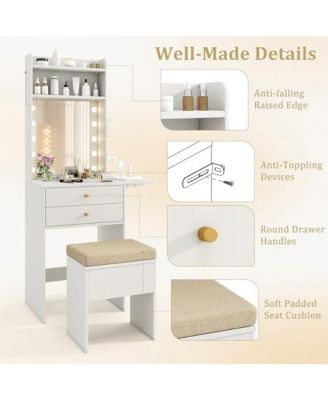 Compact Vanity Desk Set with 3-Color Lighted Mirror and Power Outlets