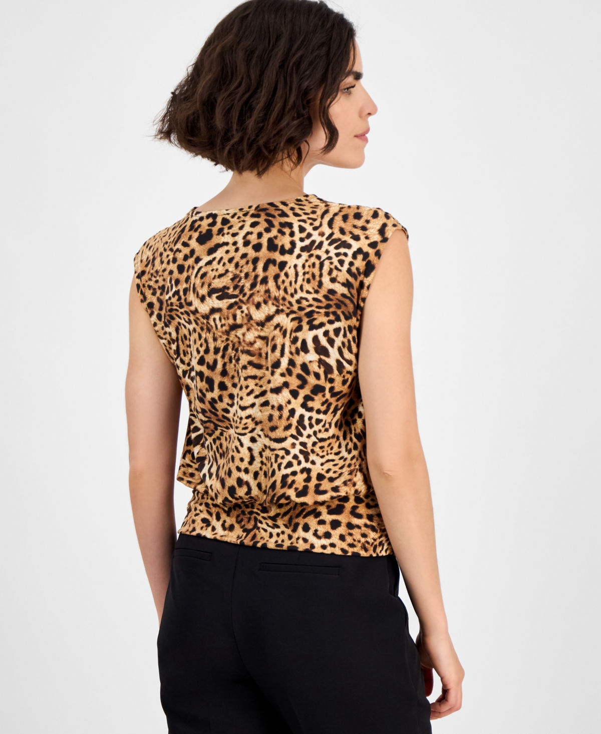 Inc International Concepts Petite Printed Banded-hem Sleeveless Top, Exclusively At Macy's In Animal Print