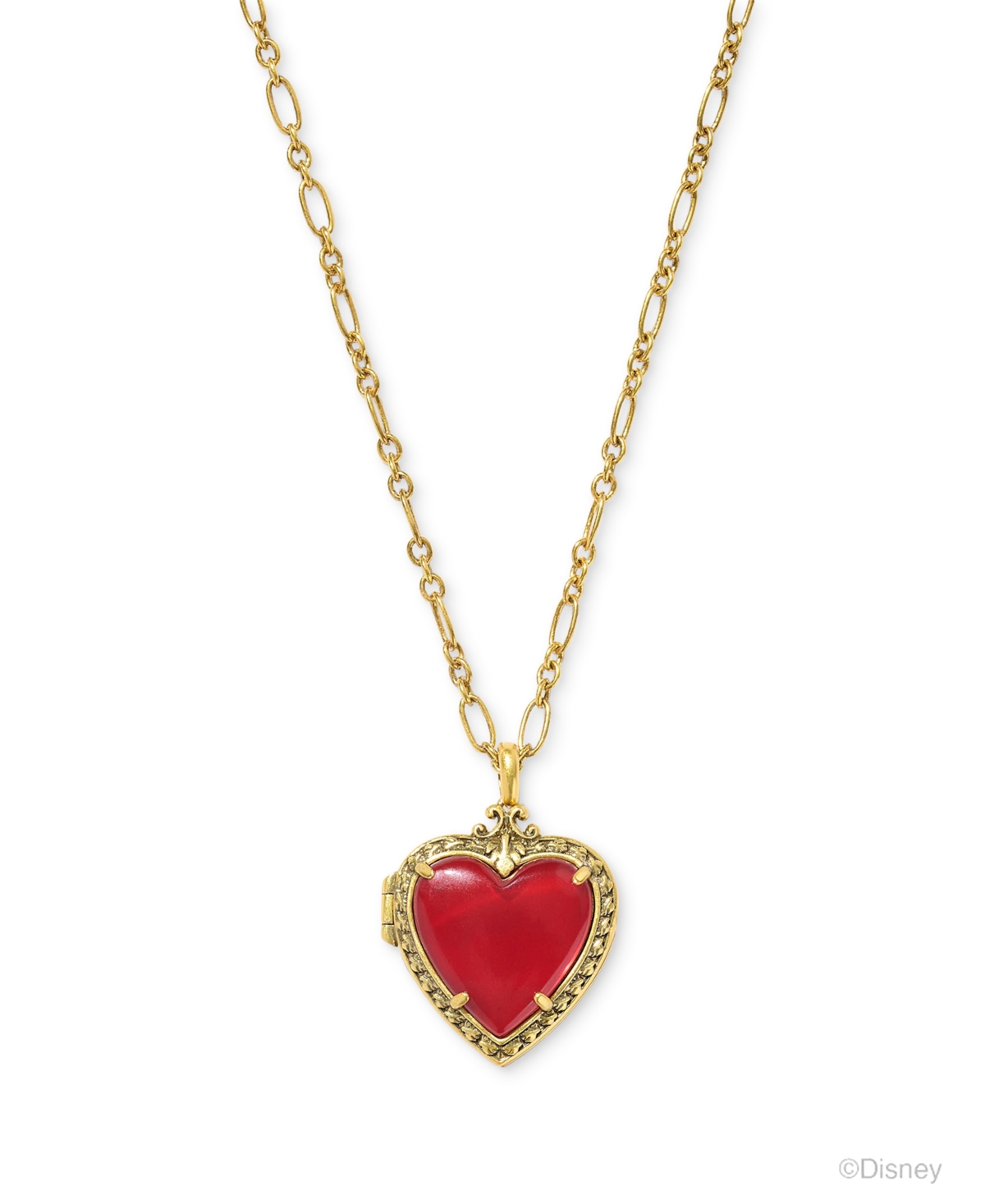 Gold-Tone Disney Snow White Locket Pendant Necklace, 18" + 3" extender - Vin Gld Royal Red Mop