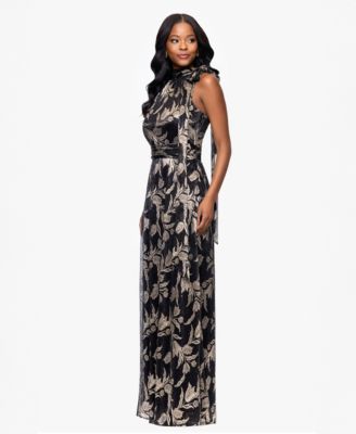 Women's Metallic-Print Long Halter Dress