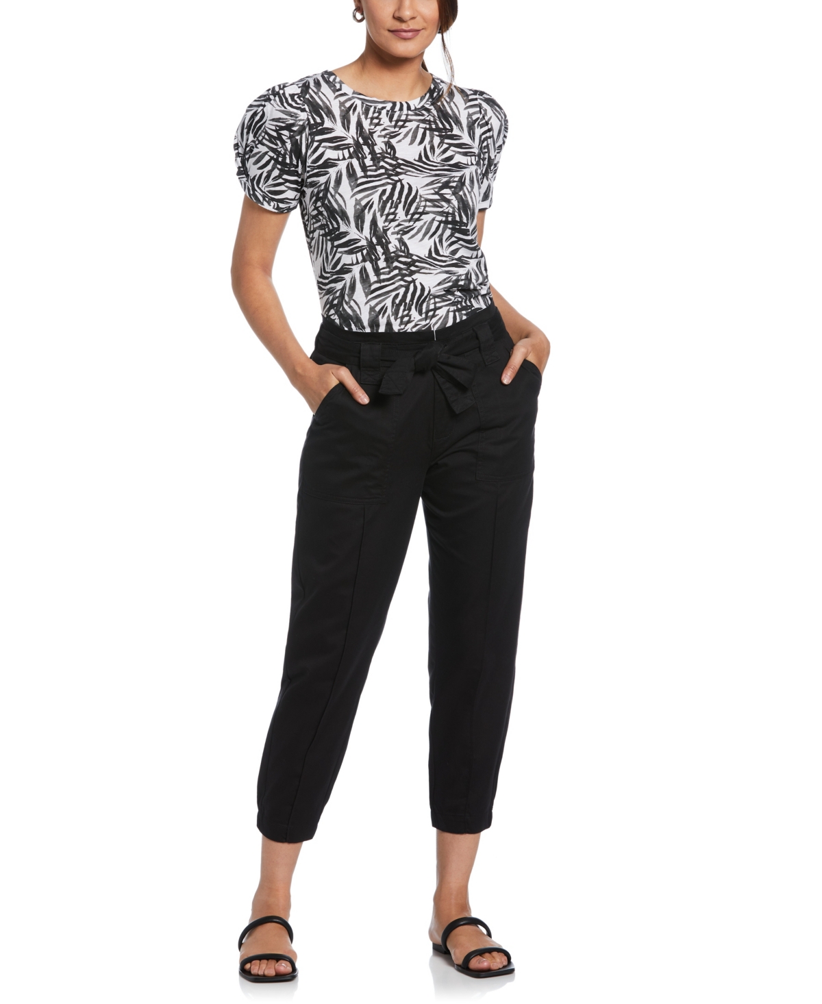 ELLA RAFAELLA PETITE TWILL CROP PANTS WITH REMOVABLE TIE BELT 
