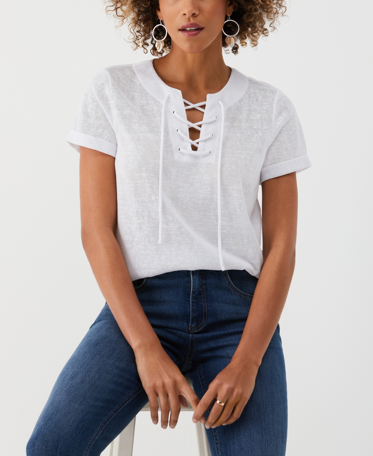 ELLA RAFAELLA PETITE FLORAL PRINT RUFFLED CREW NECK SLEEVELESS TOP 