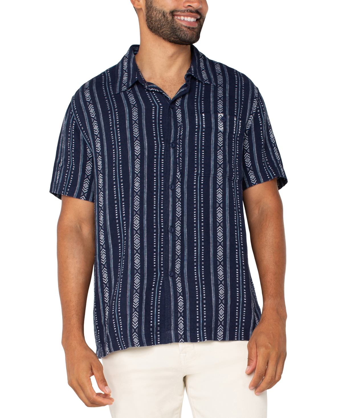 Liverpool Los Angeles Short Sleeve Linen Blend Button-up Shirt In Blue