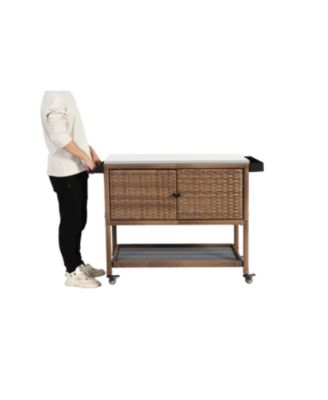 Wicker Bar Cart with Glass Top & Wheels