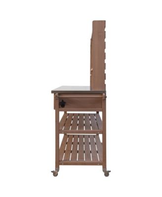 Outdoor Potting Bench with Hutch &amp; Stainless Steel Top