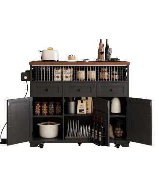 Farmhouse Kitchen Island Cart with Drop Leaf & Wheels