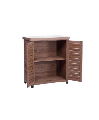 Potting Bench with Storage &amp; Metal Top - Outdoor Garden Workstation