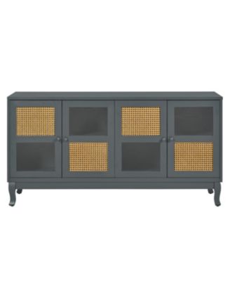 Industrial Grey Retro Sideboard with Rattan Doors