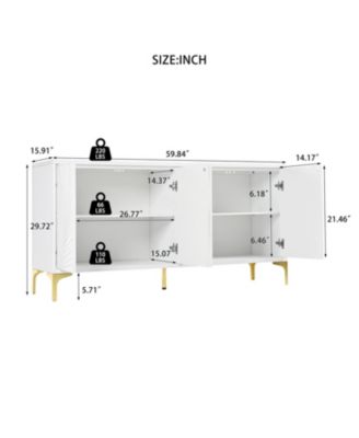 Carved 4-Door Sideboard - Handleless, Press-to-Open (White)