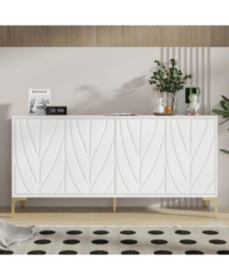 Carved 4-Door Sideboard - Handleless, Press-to-Open (White)