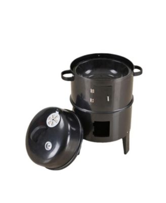 Outdoor double-layer grill, charcoal wood fired braising and smoking stove