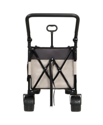 Folding Wagon Cart - Rotating Handle, All-Terrain Wheels, Khaki-Gray