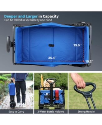 Heavy Duty 350 Lbs Capacity Collapsible Wagon, Outdoor Folding Camping Wagons, Grocery Portable Utility Cart, Adjustable Rolling Carts, All Terrain Sports Wagon with Big Wheels