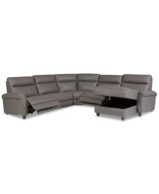 Thandler 5-Pc. Leather Chaise Sectional with 2 Power Recliners, Exclusively at Macy's