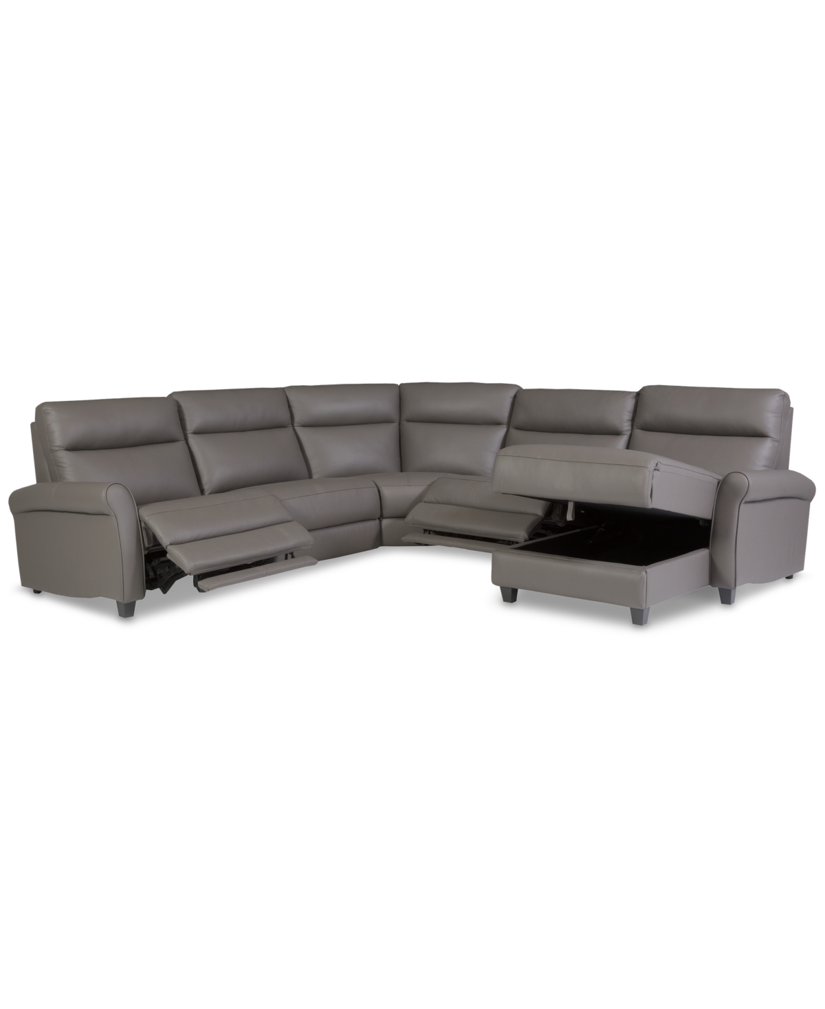 Macy's Thandler 5-pc. Leather Chaise Sectional With 2 Power Recliners, Exclusively At  In Gray