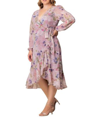 Plus Size Clara Long Sleeve Chiffon Wrap Dress