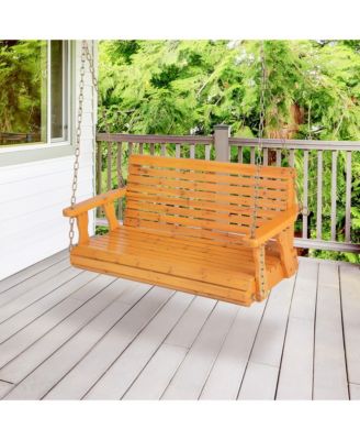 2-Person Porch Swing Chair Wooden Garden Swing Bench w/ Adjustable Chains