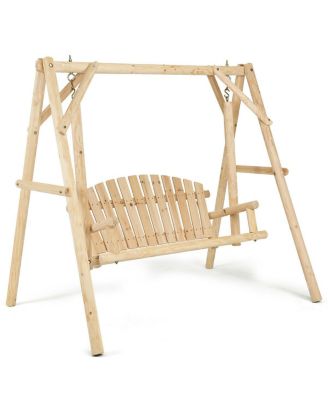 Wooden Porch Swing Outdoor Patio Rustic Torched Log Curved Back Bench A-Frame