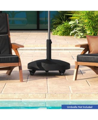 50 LBS Patio Wicker Style Resin Umbrella Base Stand Heavy Duty with Wheels