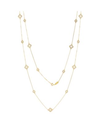 Suzy Levian Sterling Cubic Zirconia Clover & Circle Station Necklace
