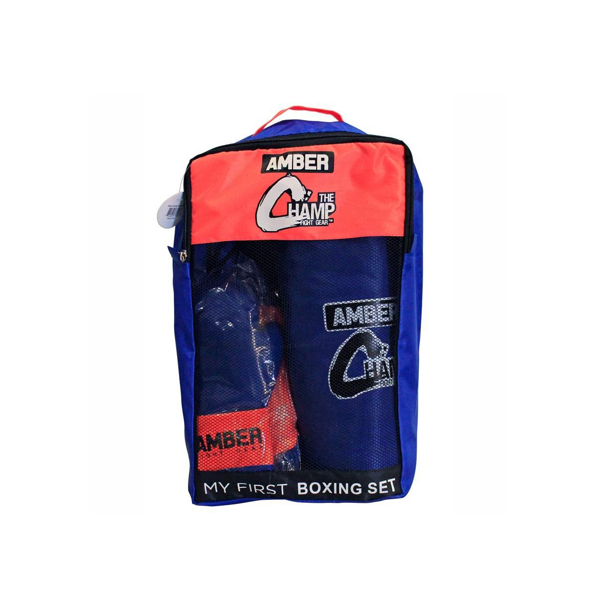 Amber Fight Gear Mini Boxing Toy Set Junior for 3 to 7yr olds Set Includes - 16&#x201D; Toy Heavy Bag, Junior Gloves, Toy Headgear and Jump Rope in a