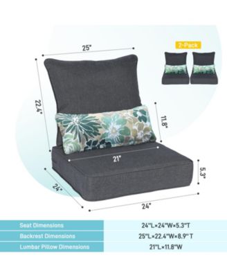 24'' x 24'' Outdoor Deep Seat Chair Cushion Set, Set of 2 Seats, 2 Backs, 2 Pillows (Charcoal)