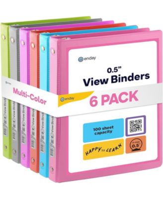 1Inch 3 Ring Binder, 1 Inch Round Ring Clear View Cover with 2 Inside Pockets Binders, Colored School Supplies Binders in Grey, Pink, Blue, Purple, Green and Red, Multicolor (6 PC) – by Enday