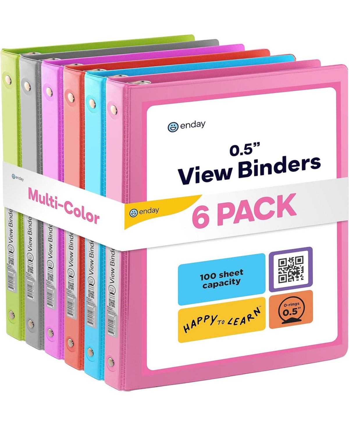 &#xBD; Inch 3 Ring Binder, .5 Inch Round Ring Clear View Cover with 2 Inside Pockets Binders, Colored School Supplies Binders in Grey, Pink, Blue, Pur