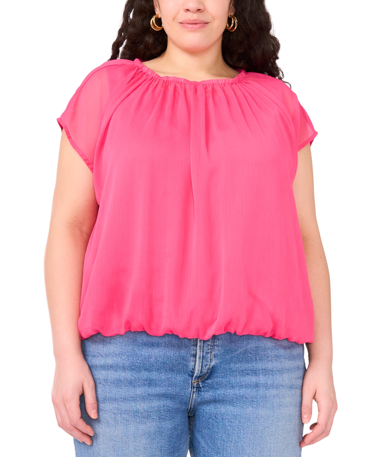 Vince Camuto Plus Size Wide-neck Cap-sleeve Gathered Top