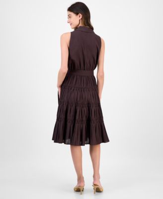 Women's Sleeveless Pintuck Tie-Waist Midi Dress