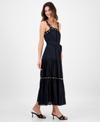 Women's Lace-Trim Cotton Sleeveless Midi Dress