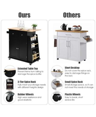 Rubber Wood Countertop Rolling Kitchen Island Cart