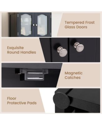 58.5 Inch Freestanding Linen Bathroom Storage Cabinet with Frost Glass Doors