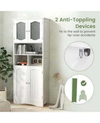 58.5 Inch Freestanding Linen Bathroom Storage Cabinet with Frost Glass Doors