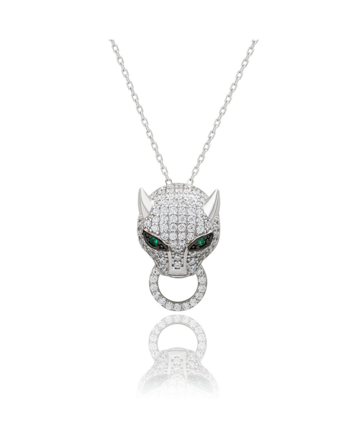 Suzy Levian Sterling Silver Cubic Zirconia Panther Ring Pendant Necklace - Silver